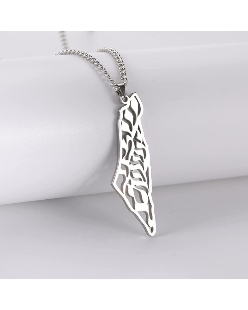 Fashion Pendant Necklace Jewelry Map of Palestine Pendant Necklaces Charm Arabic Hollow Maps Flag Thin Chain Necklaces, Patri...