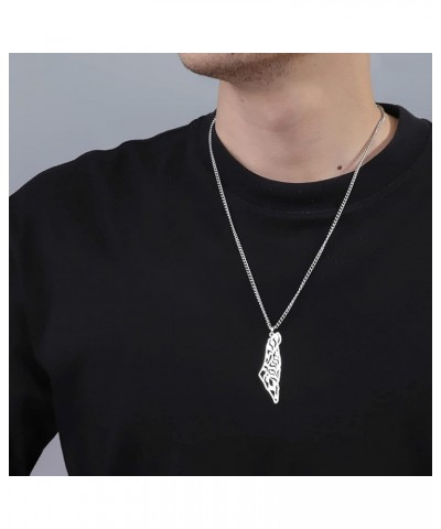 Fashion Pendant Necklace Jewelry Map of Palestine Pendant Necklaces Charm Arabic Hollow Maps Flag Thin Chain Necklaces, Patri...