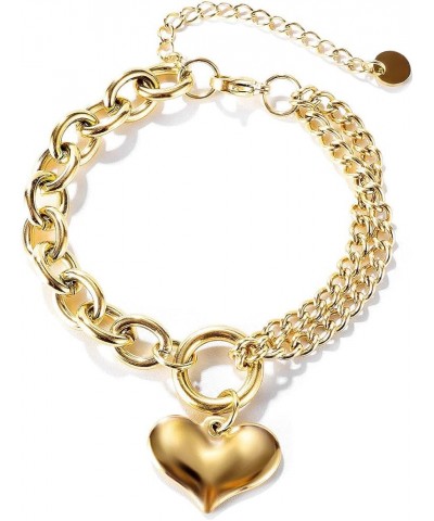 Stainless Steel Heart Charm Chain 18k Gold Plating Link Bracelets for Women Jewelry Gold $14.49 Bracelets