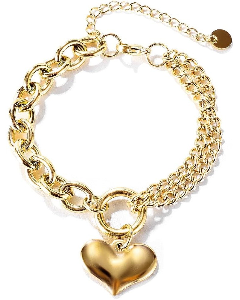 Stainless Steel Heart Charm Chain 18k Gold Plating Link Bracelets for Women Jewelry Gold $14.49 Bracelets