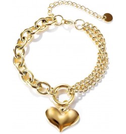 Stainless Steel Heart Charm Chain 18k Gold Plating Link Bracelets for Women Jewelry Gold $14.49 Bracelets