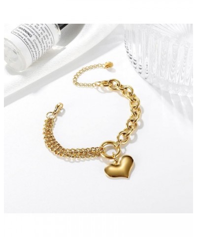 Stainless Steel Heart Charm Chain 18k Gold Plating Link Bracelets for Women Jewelry Gold $14.49 Bracelets