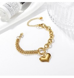 Stainless Steel Heart Charm Chain 18k Gold Plating Link Bracelets for Women Jewelry Gold $14.49 Bracelets