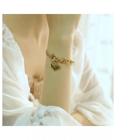 Stainless Steel Heart Charm Chain 18k Gold Plating Link Bracelets for Women Jewelry Gold $14.49 Bracelets