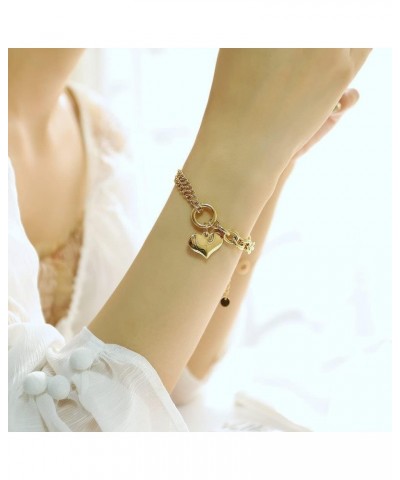 Stainless Steel Heart Charm Chain 18k Gold Plating Link Bracelets for Women Jewelry Gold $14.49 Bracelets