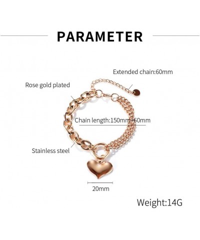 Stainless Steel Heart Charm Chain 18k Gold Plating Link Bracelets for Women Jewelry Gold $14.49 Bracelets