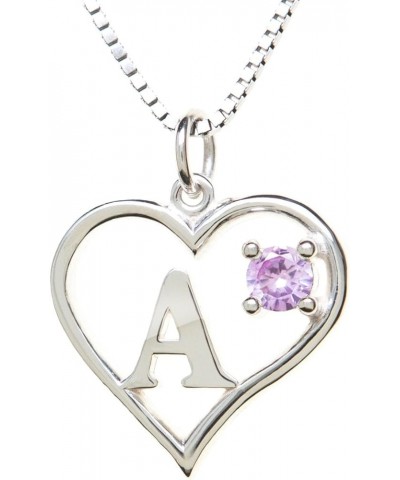 Arbach's Icy Jewelry - Sterling Silver Box Chain Personalized Birthstone Pendant Statement Necklace - Heart & Letter A 10) Oc...