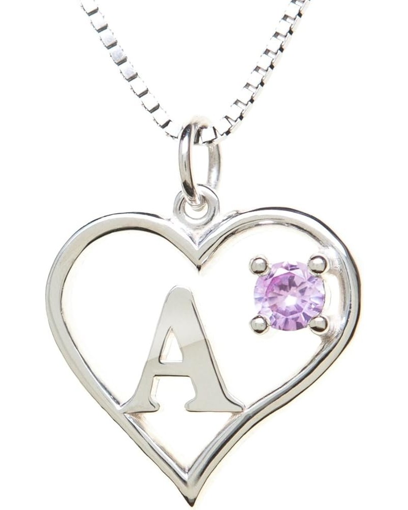 Arbach's Icy Jewelry - Sterling Silver Box Chain Personalized Birthstone Pendant Statement Necklace - Heart & Letter A 10) Oc...