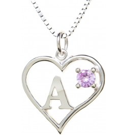 Arbach's Icy Jewelry - Sterling Silver Box Chain Personalized Birthstone Pendant Statement Necklace - Heart & Letter A 10) Oc...