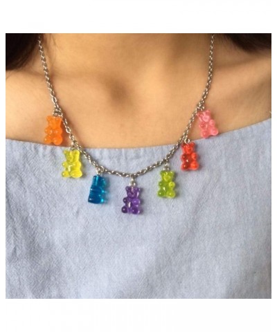 Gummy Bear Necklace Colorful Resin Bear Bracelet Aesthetic Pendant Necklace for Girls Women NECKLACE $9.71 Necklaces