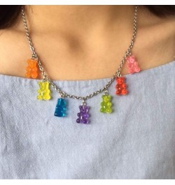 Gummy Bear Necklace Colorful Resin Bear Bracelet Aesthetic Pendant Necklace for Girls Women NECKLACE $9.71 Necklaces