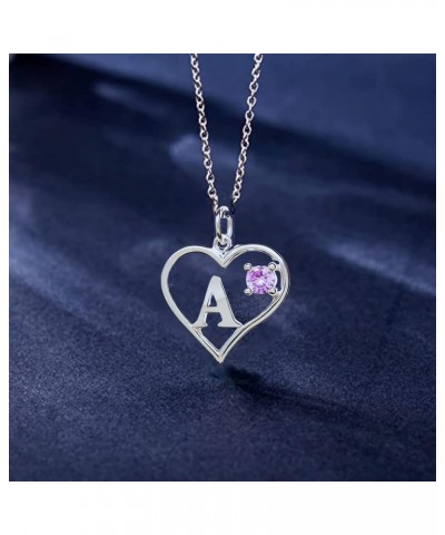 Arbach's Icy Jewelry - Sterling Silver Box Chain Personalized Birthstone Pendant Statement Necklace - Heart & Letter A 10) Oc...