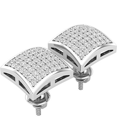 Round White Diamond Concave Square Shape Unisex Stud Earrings (Color I-J, Clarity I2-I3) in 925 Sterling Silver 0.55 Carat Sc...