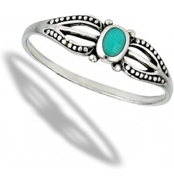 Elegant Dainty Boho Bali Simulated Turquoise Ring New .925 Sterling Silver Band Sizes 4-9 $10.61 Rings