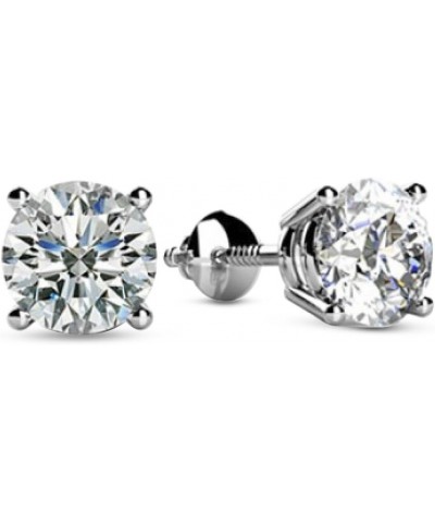 Natural Round Brilliant Solitaire Diamond Stud Earrings for Women 4 Prong Screw Back (I-J Color I1 Clarity) 3.0 Carat 14K Whi...