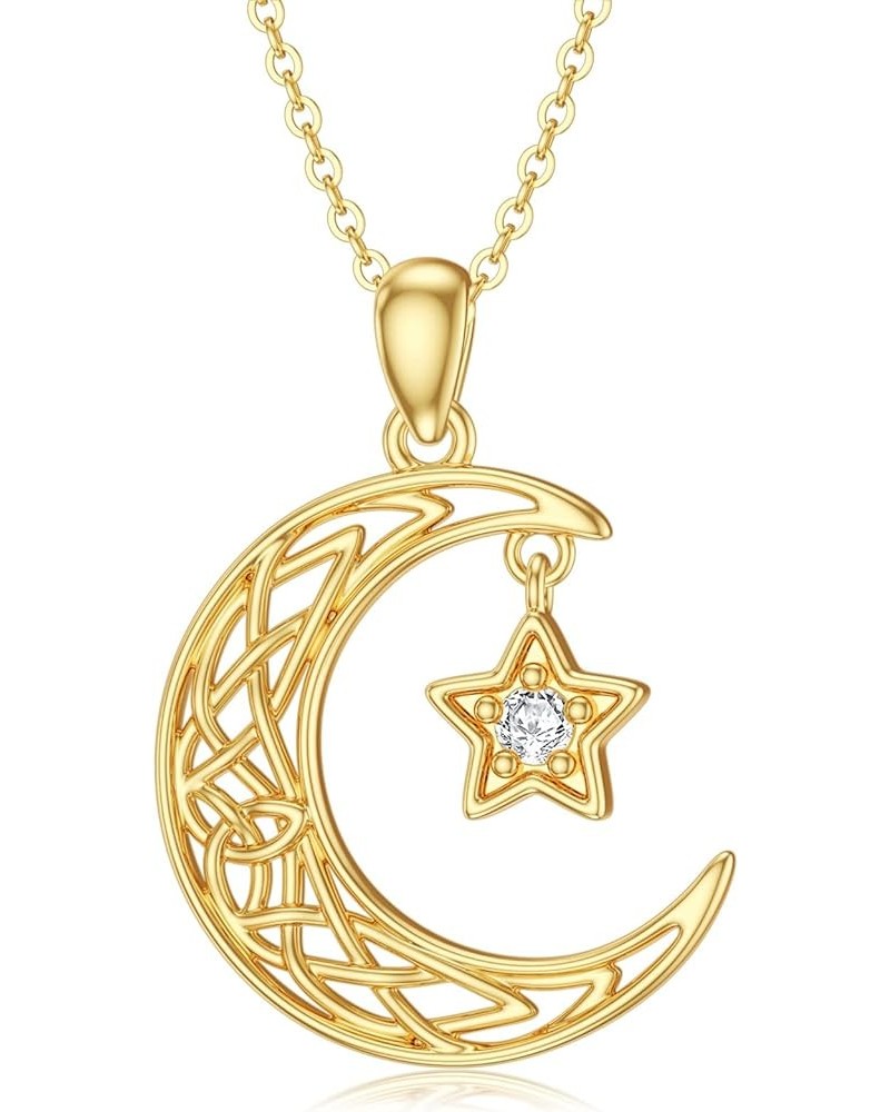 14K Real Gold Necklace Pendant Necklace Jewelry Christmas Gifts for Women Hiking Travel Enthusiasts C-Celtic Knot-Moon Star $...