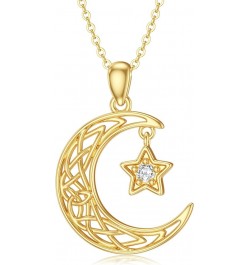 14K Real Gold Necklace Pendant Necklace Jewelry Christmas Gifts for Women Hiking Travel Enthusiasts C-Celtic Knot-Moon Star $...