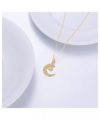 14K Real Gold Necklace Pendant Necklace Jewelry Christmas Gifts for Women Hiking Travel Enthusiasts C-Celtic Knot-Moon Star $...