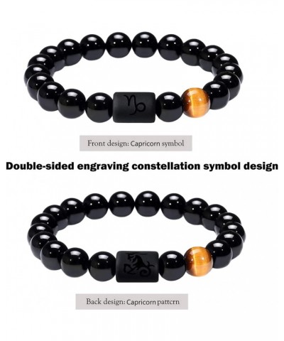 Zodiac Bracelet for Couple 8mm 10mm Natural Black Onyx Stone Bead Bracelet for Men Women Star Sign Constellation Distance Fri...