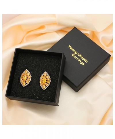 Sparkly Oval Rhinestone Stud Earrings for Women,Elegant Unique Prom Earrings Wedding Jewelry Gift Golden $7.94 Earrings