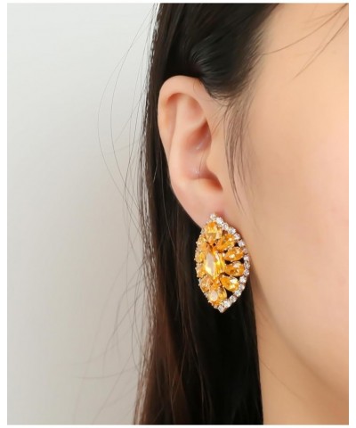 Sparkly Oval Rhinestone Stud Earrings for Women,Elegant Unique Prom Earrings Wedding Jewelry Gift Golden $7.94 Earrings