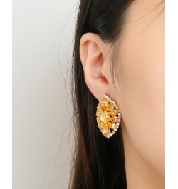 Sparkly Oval Rhinestone Stud Earrings for Women,Elegant Unique Prom Earrings Wedding Jewelry Gift Golden $7.94 Earrings