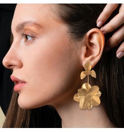 Gold Flower Earrings Elegant Gold Flower Stud Earrings Large Metal Hypoallergenic Floral Statement Drop Earring for Women Tee...