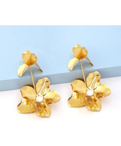 Gold Flower Earrings Elegant Gold Flower Stud Earrings Large Metal Hypoallergenic Floral Statement Drop Earring for Women Tee...