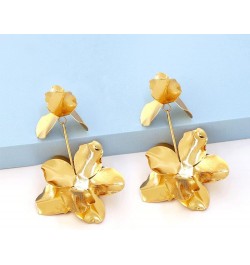 Gold Flower Earrings Elegant Gold Flower Stud Earrings Large Metal Hypoallergenic Floral Statement Drop Earring for Women Tee...