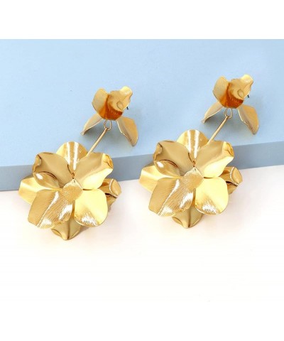 Gold Flower Earrings Elegant Gold Flower Stud Earrings Large Metal Hypoallergenic Floral Statement Drop Earring for Women Tee...