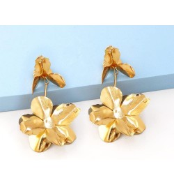 Gold Flower Earrings Elegant Gold Flower Stud Earrings Large Metal Hypoallergenic Floral Statement Drop Earring for Women Tee...