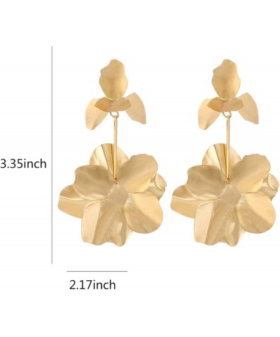 Gold Flower Earrings Elegant Gold Flower Stud Earrings Large Metal Hypoallergenic Floral Statement Drop Earring for Women Tee...