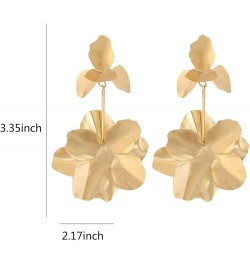 Gold Flower Earrings Elegant Gold Flower Stud Earrings Large Metal Hypoallergenic Floral Statement Drop Earring for Women Tee...