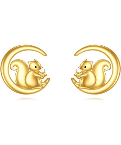 14k Gold Animal Earrings Solid Gold Moon Stud Earrings for Women Girls 14K Real Gold Jewelry Gifts for Her squirrel $64.38 Ea...