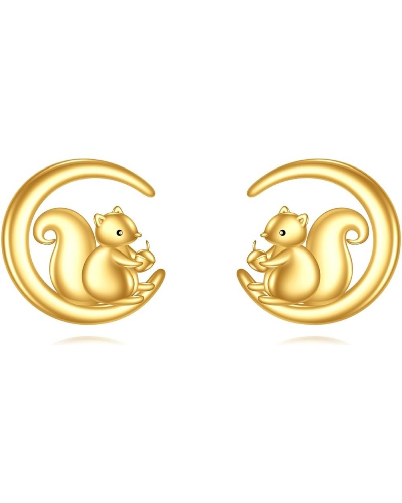 14k Gold Animal Earrings Solid Gold Moon Stud Earrings for Women Girls 14K Real Gold Jewelry Gifts for Her squirrel $64.38 Ea...