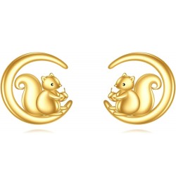 14k Gold Animal Earrings Solid Gold Moon Stud Earrings for Women Girls 14K Real Gold Jewelry Gifts for Her squirrel $64.38 Ea...