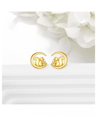 14k Gold Animal Earrings Solid Gold Moon Stud Earrings for Women Girls 14K Real Gold Jewelry Gifts for Her squirrel $64.38 Ea...