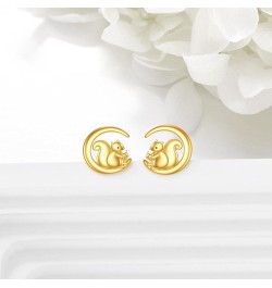 14k Gold Animal Earrings Solid Gold Moon Stud Earrings for Women Girls 14K Real Gold Jewelry Gifts for Her squirrel $64.38 Ea...