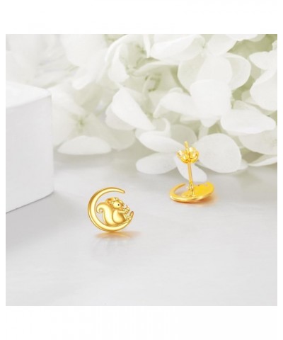 14k Gold Animal Earrings Solid Gold Moon Stud Earrings for Women Girls 14K Real Gold Jewelry Gifts for Her squirrel $64.38 Ea...