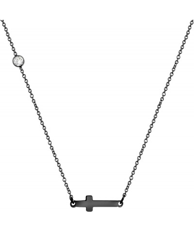 Stainless Steel Sideways Cross Necklace for Women, 18-20” Chain Black 20 Inches $9.02 Necklaces