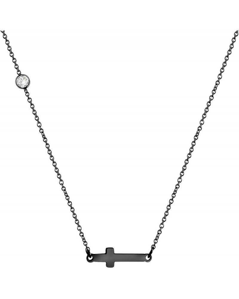 Stainless Steel Sideways Cross Necklace for Women, 18-20” Chain Black 20 Inches $9.02 Necklaces