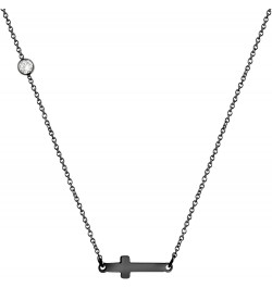 Stainless Steel Sideways Cross Necklace for Women, 18-20” Chain Black 20 Inches $9.02 Necklaces