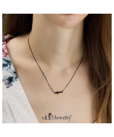 Stainless Steel Sideways Cross Necklace for Women, 18-20” Chain Black 20 Inches $9.02 Necklaces