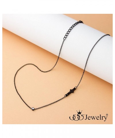 Stainless Steel Sideways Cross Necklace for Women, 18-20” Chain Black 20 Inches $9.02 Necklaces