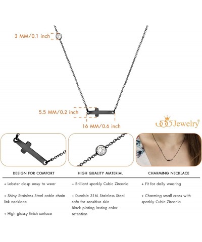 Stainless Steel Sideways Cross Necklace for Women, 18-20” Chain Black 20 Inches $9.02 Necklaces