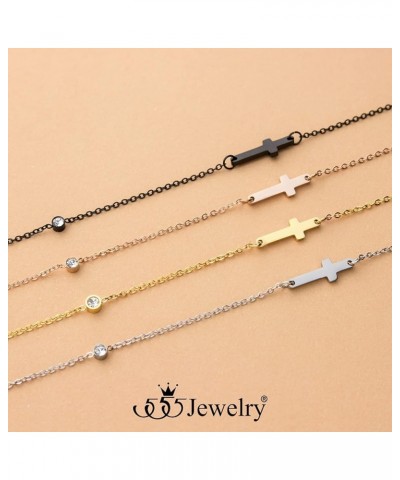 Stainless Steel Sideways Cross Necklace for Women, 18-20” Chain Black 20 Inches $9.02 Necklaces