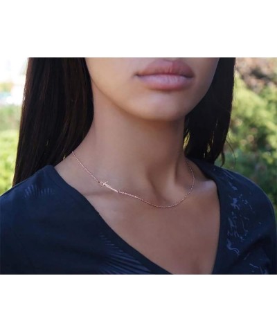 Cross Necklace for Women 18K Gold Plated Stainless Steel Sideways Cross Choker Necklace Christian Religious Layered Cross Nec...