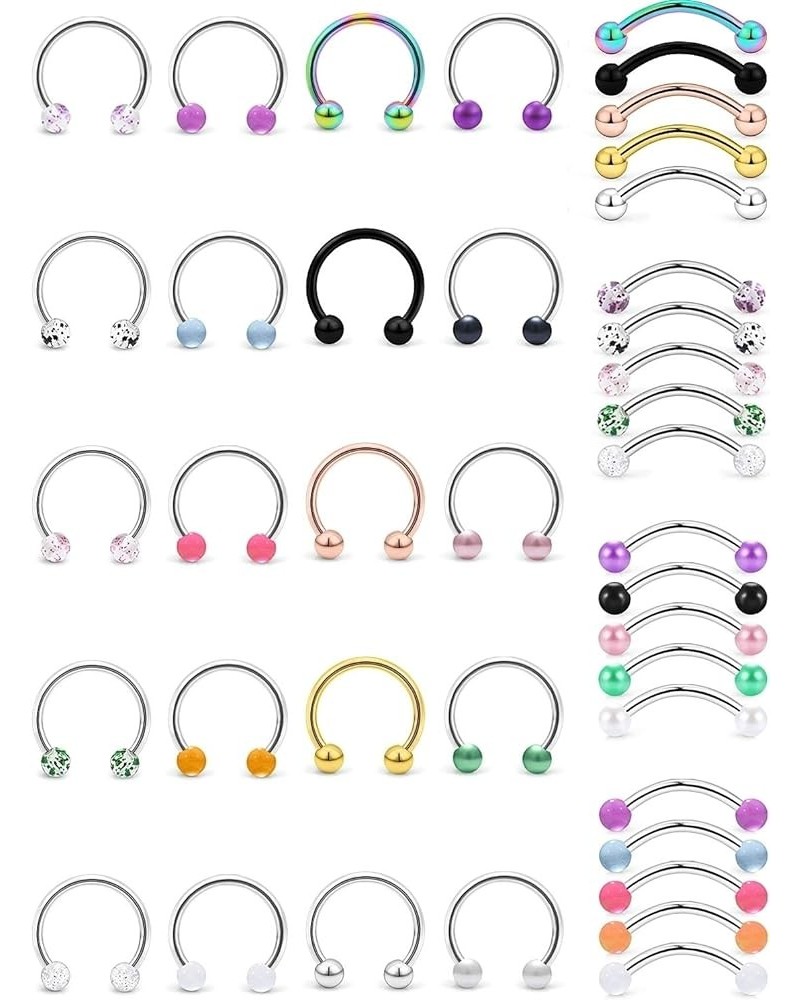 10-40PCS 16G Stainless Steel Eyebrow Piercing Jewelry Helix Daith Earrings Lip Septum Ring Studs Opal Cubic Zirconia Barbell ...