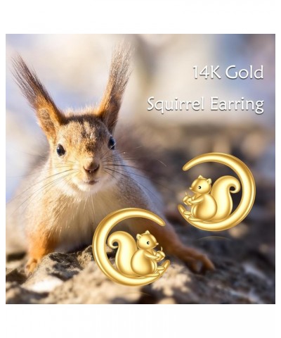 14k Gold Animal Earrings Solid Gold Moon Stud Earrings for Women Girls 14K Real Gold Jewelry Gifts for Her squirrel $64.38 Ea...