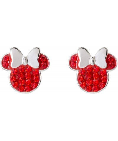 Minnie Mouse Jewelry, Sterling Silver Pave Birthstone Crystal Stud Earrings July-Siam Light Red Crystal $22.05 Earrings